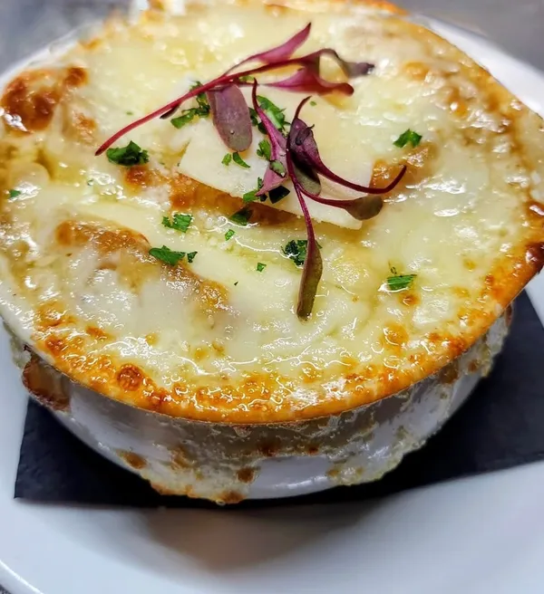 French onion soup with melted cheese