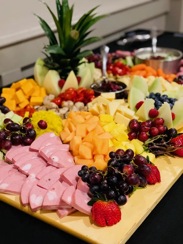 Fresh fruit, cheese and charcuterie catering platter